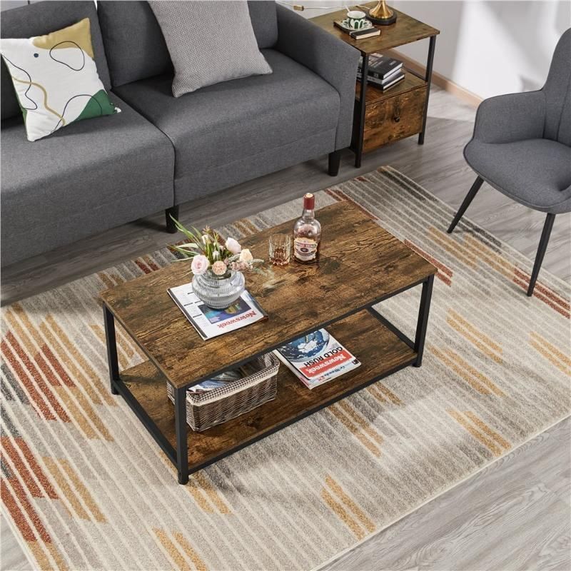Rustic Industrial Coffee Table with Storage Shelf