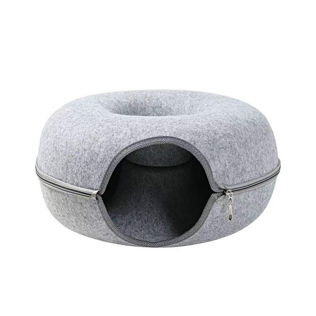 Cama y túnel para gatos de doble uso en forma de donut