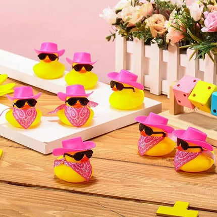 Mini Rubber Duck Car Ornaments Dashboard Interior Decor Cowboy Hat Duck With Scarf Sunglasses Kids Toys Gifts Car Accessories - Wnkrs