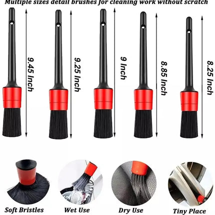 5-Piece Car Detailing Brush Set for Interior & Exterior Cleaning