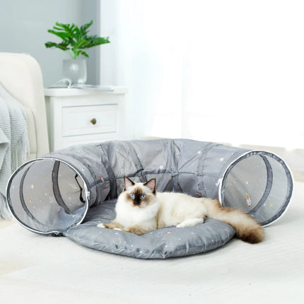 Túnel de juguete plegable para gatos con tapete: tubo de juego interactivo para gatos y perros