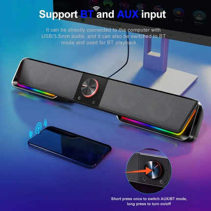 Wireless RGB Sound Bar with 3.5mm Aux and Bluetooth Connectivity - Wnkrs