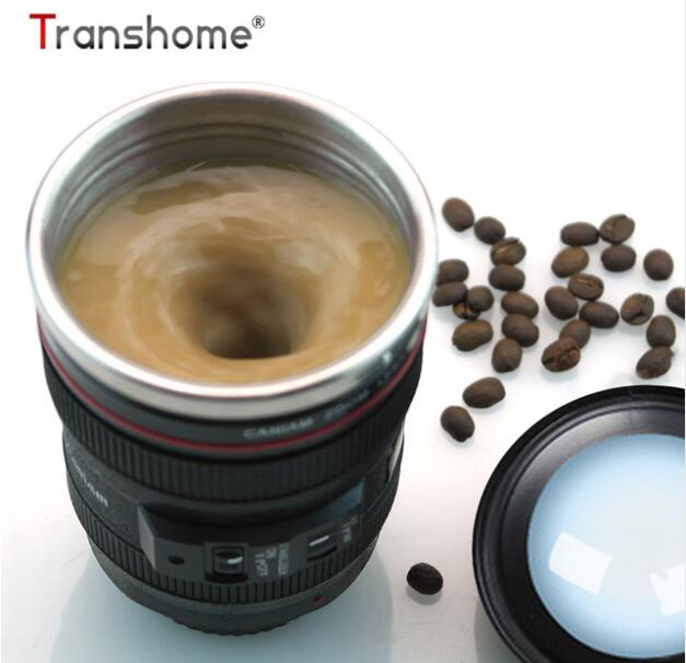 Transhome Creative Self Stirring Mug Camera Lens Mugs 300ml Battery Style Stainless Steel Milk Coffee Cups For Sporting Travel - Wnkrs