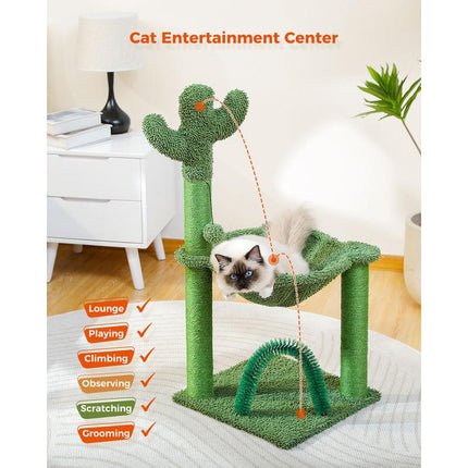 Torre de árbol para gatos con forma de cactus de 33 pulgadas con sistema de aseo automático y hamaca