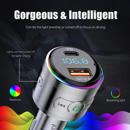 Bluetooth 5.3 FM Transmitter with PD 20W & QC3.0 Fast Charger and Hi-Fi Music Adapter