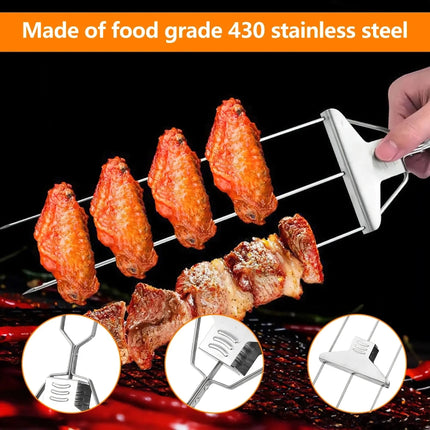 Brochetas para barbacoa de acero inoxidable de 3 piezas con cepillo de silicona