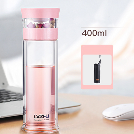 400ml Portable Double Wall Borosilica Glass Tea Infuser Bottle Of Water With Lid Filter Automobile Car Cup - Wnkrs