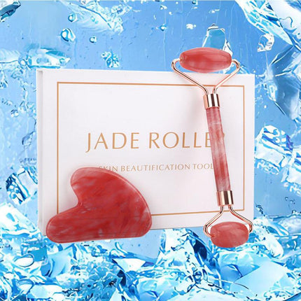 Ensemble de rouleau de jade en cristal rouge et de planche à gratter Gua Sha