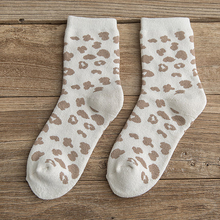 Calcetines de tubo de algodón rizo cálidos con estampado de leopardo para mujer