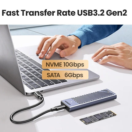 Adaptateur de boîtier SSD M.2 haute vitesse | USB 3.2 Gen2 10 Gbit/s | Double protocole NVMe et SATA