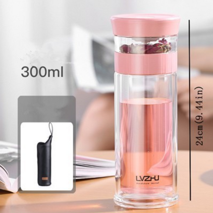 400ml Portable Double Wall Borosilica Glass Tea Infuser Bottle Of Water With Lid Filter Automobile Car Cup - Wnkrs