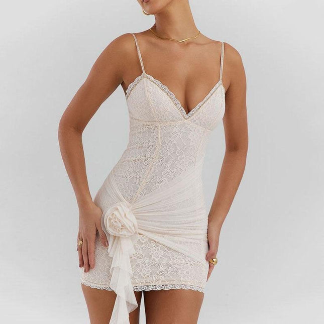 Minivestido de encaje blanco elegante de verano