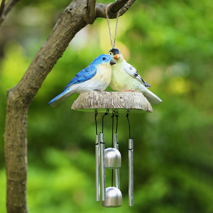 Encantador carillón de viento con pájaros de resina para decoración de interiores y exteriores