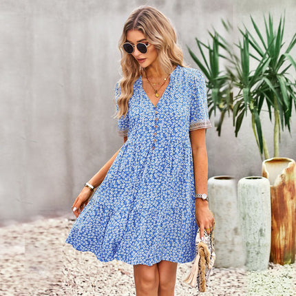 Floral Short Sleeve Dress Women's Temperament