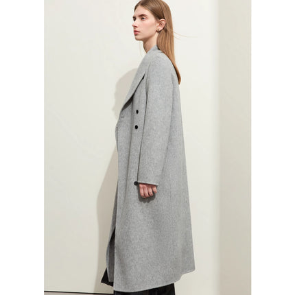 Manteau en laine minimaliste pour femme avec col montant et fente