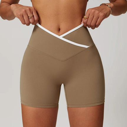 Pantalones cortos deportivos y de yoga para mujer con cintura alta y forma de V