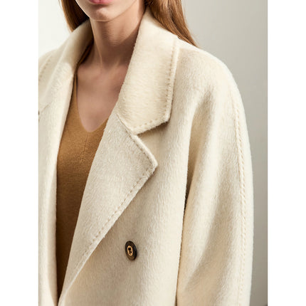 Elegant Long Woolen Coat for Women - Classic Double-Breasted Design