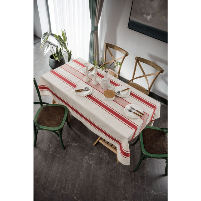 Elegant Striped Cotton and Linen Tablecloth - Perfect for Any Occasion