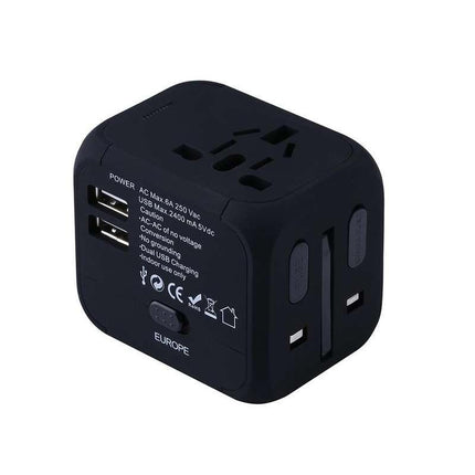 Adaptador de viaje universal con dos puertos de carga USB e indicador LED