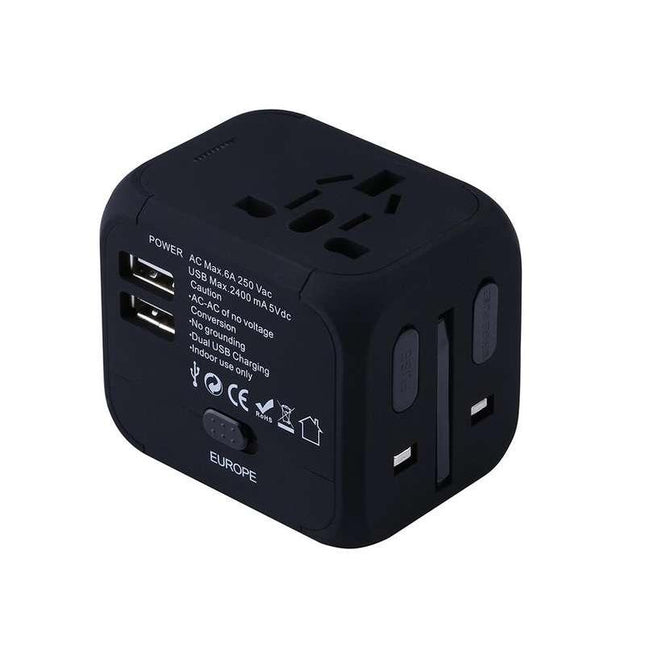 Adaptateur de voyage universel avec deux ports de chargement USB et indicateur LED