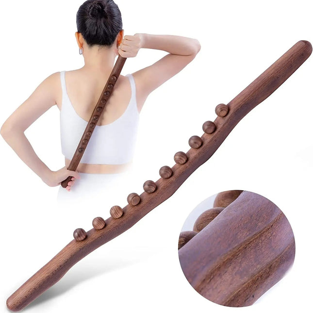 20-Bead Wooden Massage Roller for Full Body Relaxation and Therapy