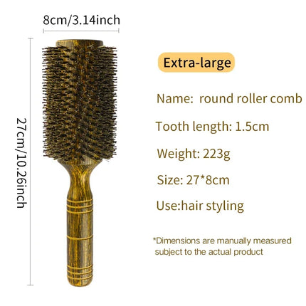 Brosse à cheveux ronde professionnelle en poils de sanglier