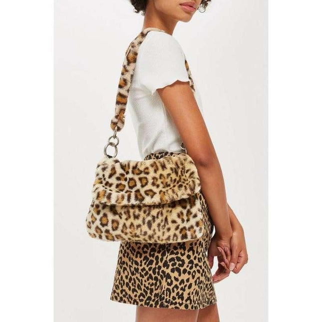 Leopard Print Faux Fur Crossbody Bag for Women