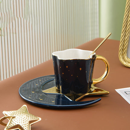 Creative Ceramic Cup With Star And Moon Saucer - Wnkrs