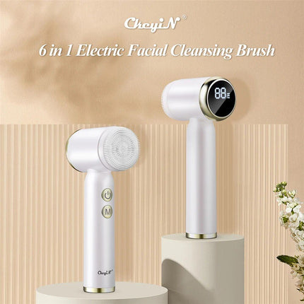 6-in-1 Ultrasonic Facial Cleanser: Electric Auto-Rotating & Waterproof Brush for Deep Pore Cleaning - Wnkrs