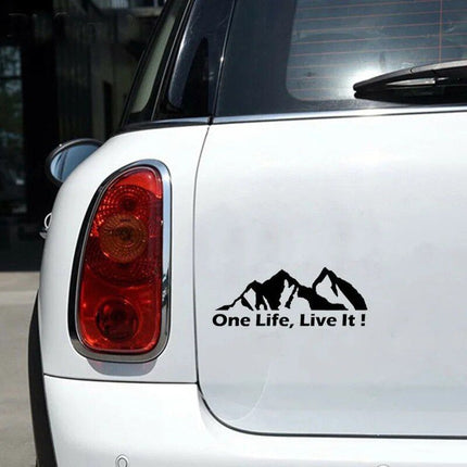 Universal 'One Life Live It' Off-Road Car Sticker - Mountain Silhouette Decal for All Vehicles - Wnkrs