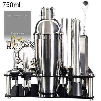 Boston Cocktail Shaker Set: Complete Bartender Tool Kit with Acrylic Stand - Wnkrs