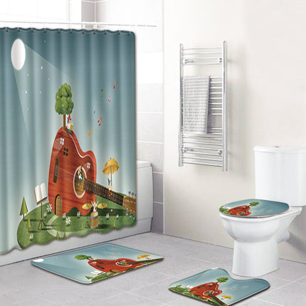 Music Note Music Color Bathroom Carpet Shower Curtain Personality Water-absorbent Non-slip Mat Four-piece - Wnkrs