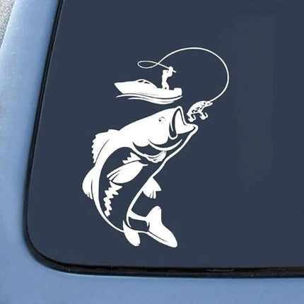 Reflective Fisherman & Fish Boat Car Decal - Waterproof PVC Vehicle Sticker - Wnkrs