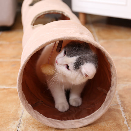 Túnel para gatos plegable de gamuza con pelota interactiva