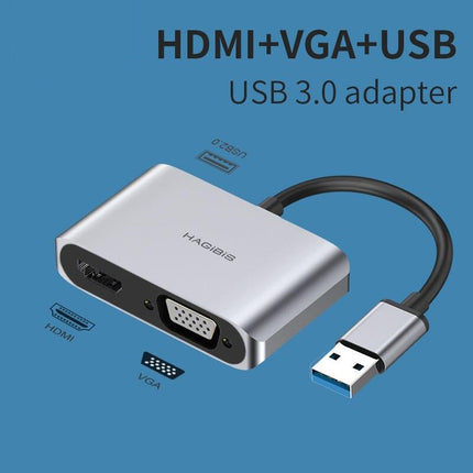 Adaptateur USB 3.0 vers HDMI et VGA | Convertisseur double écran 1080P pour Windows et Mac