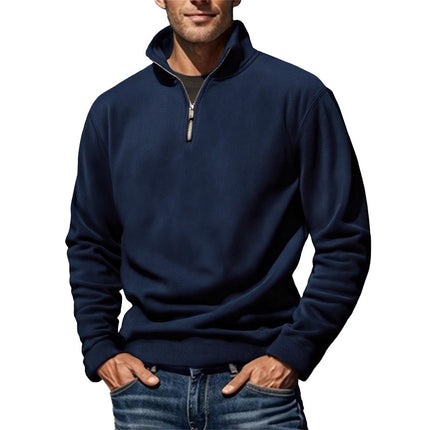 Suéter de cuello alto, estilo pullover, de forro polar para hombre, color liso, sencillo e informal.