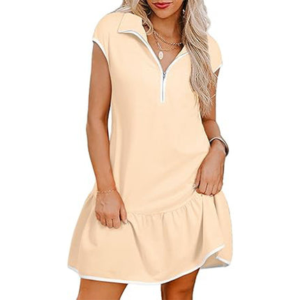 Robe à manches courtes et col polo pour femme avec fermeture éclair à la taille