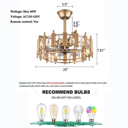 20" Round Ceiling Fan with LED Light and Remote - Wnkrs