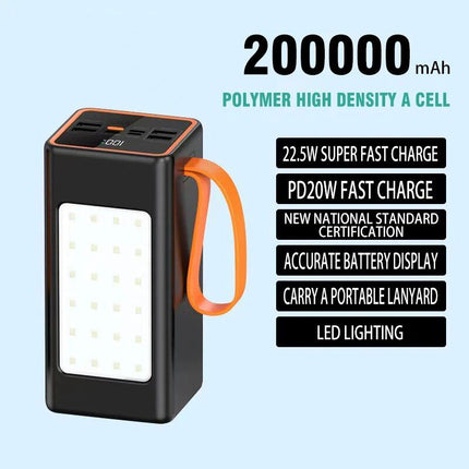 Ultra-Capacity 200000mAh Power Bank with 66W Fast Charge and LED Light - Wnkrs