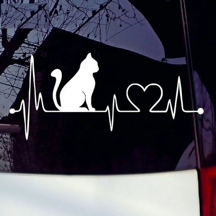 Cat Electrocardiogram Car Decal – Cute EKG Cat Cartoon Sticker for Vehicles & Home Decor - Wnkrs