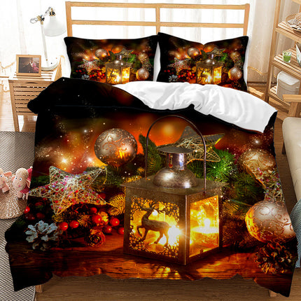 Red Christmas 3D Digital Print Ground Bedding Three-piece Set - Wnkrs