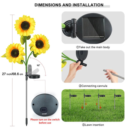 Paquete de 2 luces solares de girasol para jardín: luces decorativas para exteriores para patio y jardín