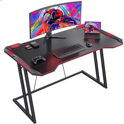 Z-Shaped 55" Gaming Desk with Carbon Fiber Surface and LED Lighting - Wnkrs