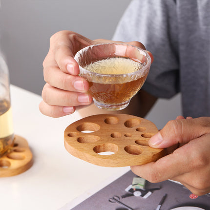 Dessous de verre en forme de racine de lotus en bois de hêtre