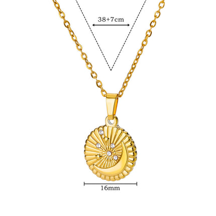 Gold Plated Stainless Steel Star Disc Pendant Necklace