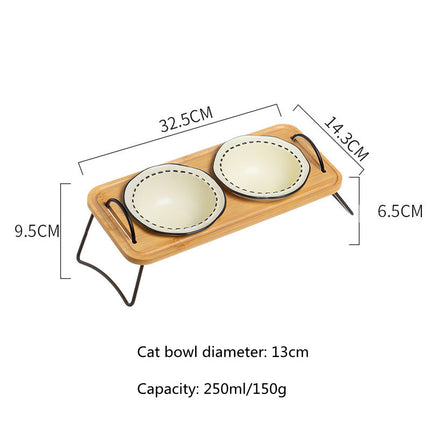 Gamelle en céramique pour chien et chat avec support en bois 