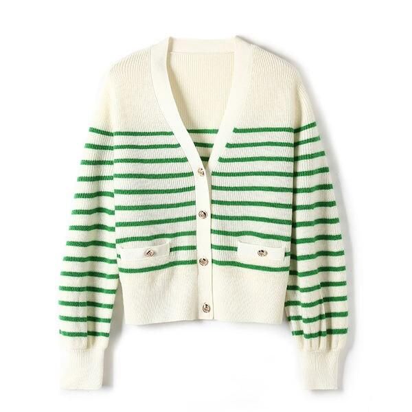 Cardigan rayé 100 % laine pour femme