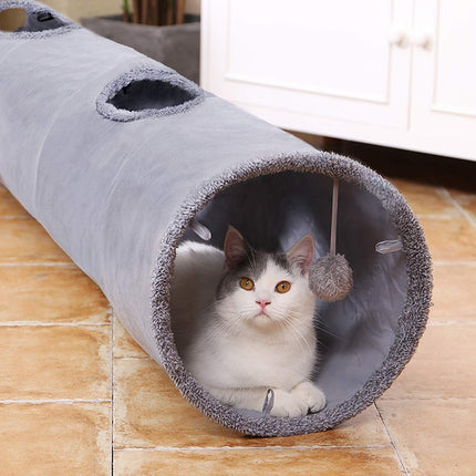 Túnel plegable para gatos con gamuza arrugada y orificio para mirar: escondite portátil para gatos