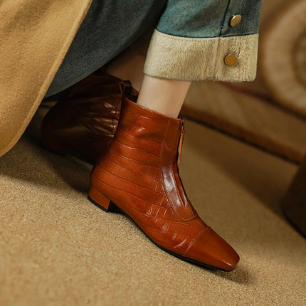 Bottes chaudes élégantes en cuir véritable avec fermeture éclair sur le devant