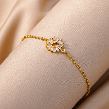 Pulsera con dije de girasol en acero inoxidable color dorado: regalo de joyería de lujo para bodas y fiestas